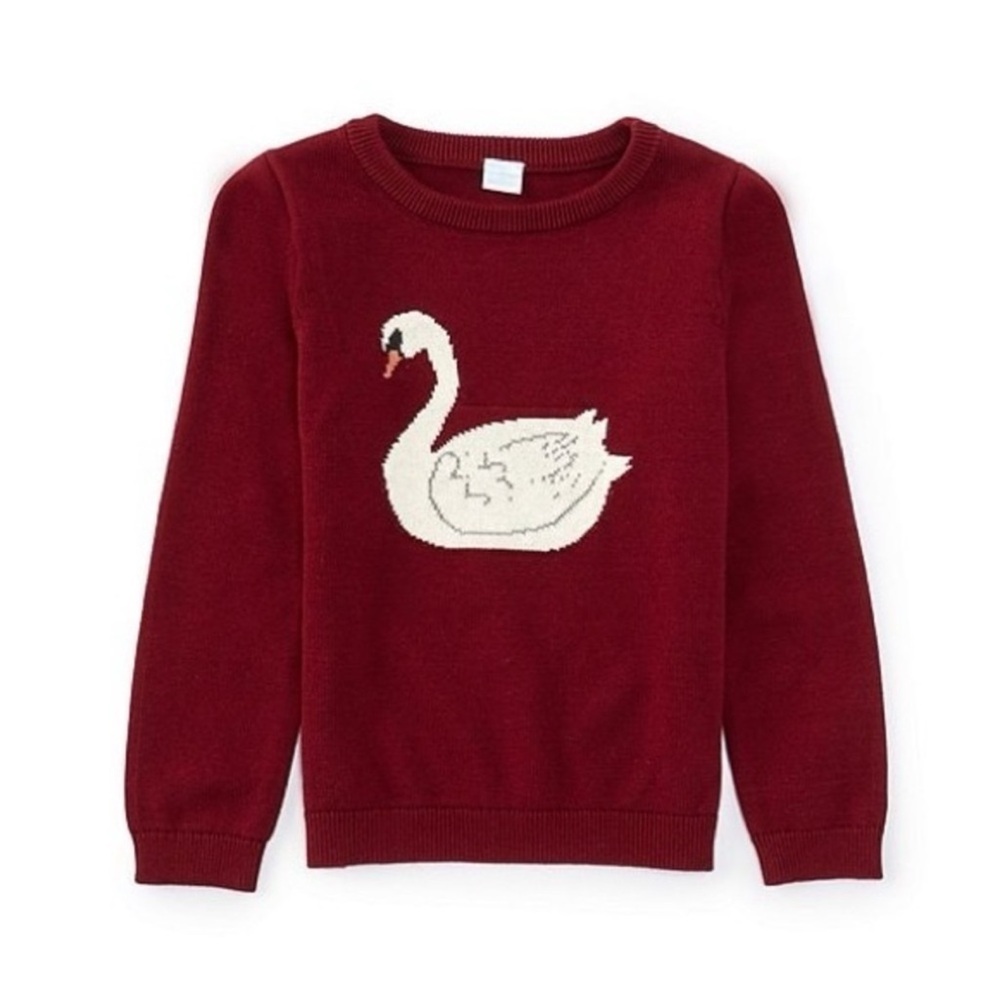 NWT Edgehill Collection Girls Round Neck Long Sleeve Swan Sweater Top Sz 5
